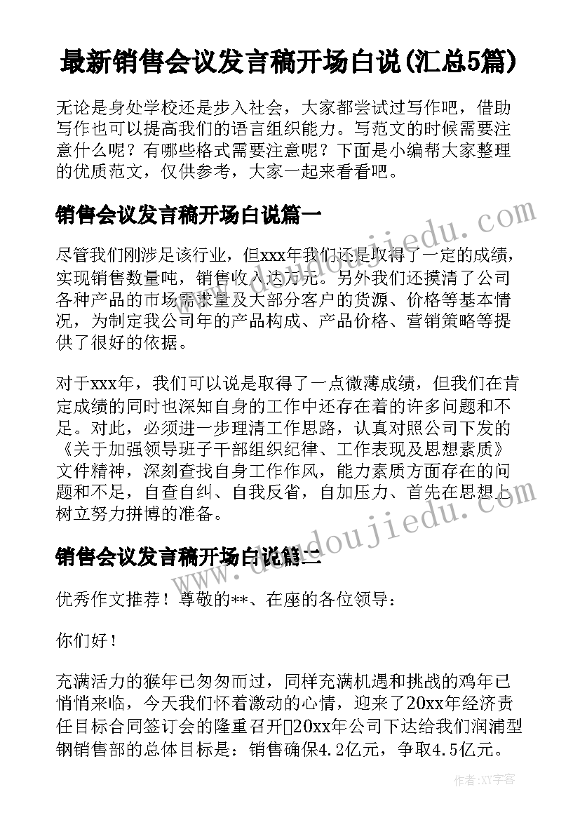 最新销售会议发言稿开场白说(汇总5篇)