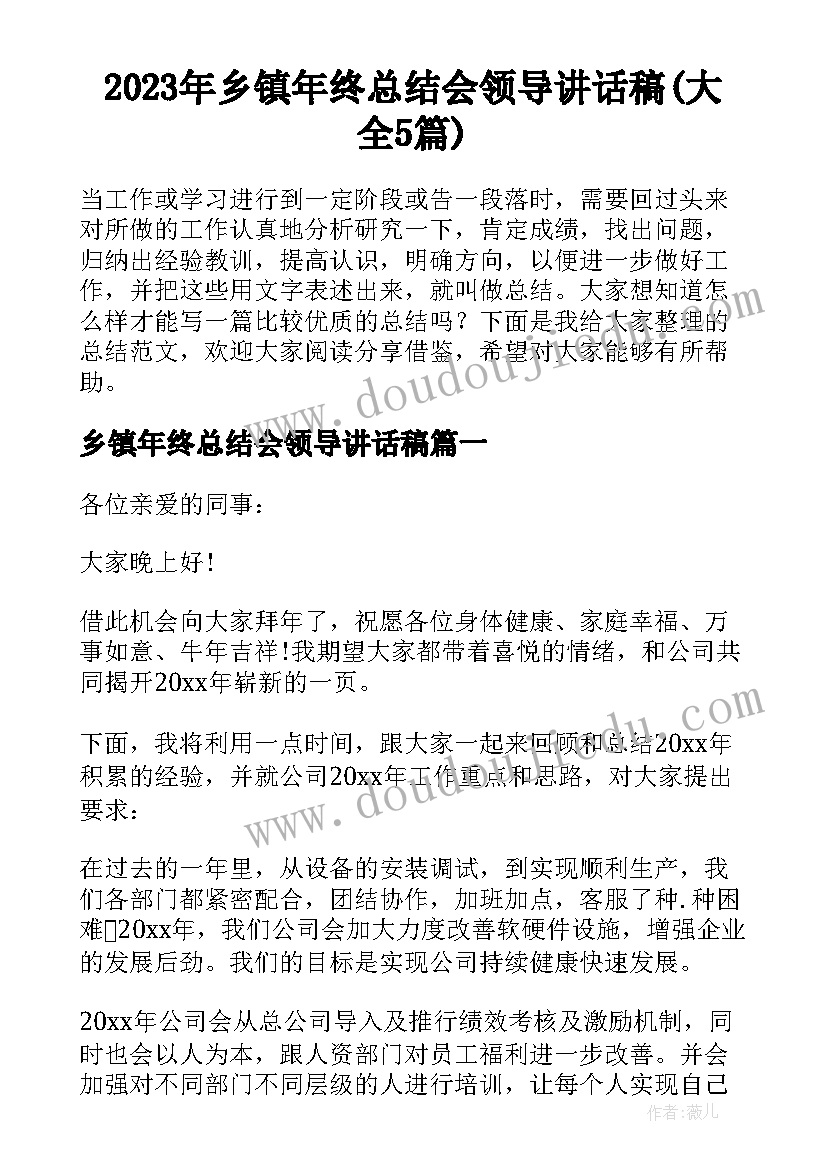 2023年乡镇年终总结会领导讲话稿(大全5篇)