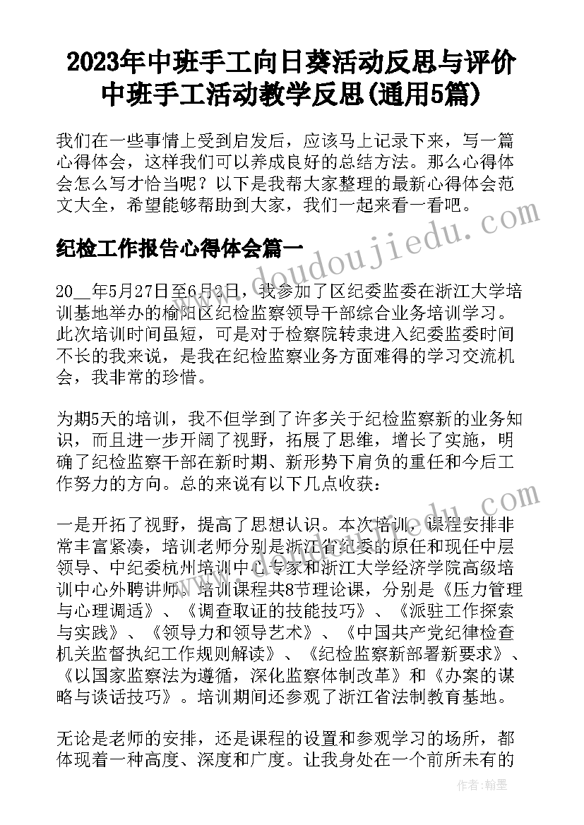 2023年中班手工向日葵活动反思与评价 中班手工活动教学反思(通用5篇)