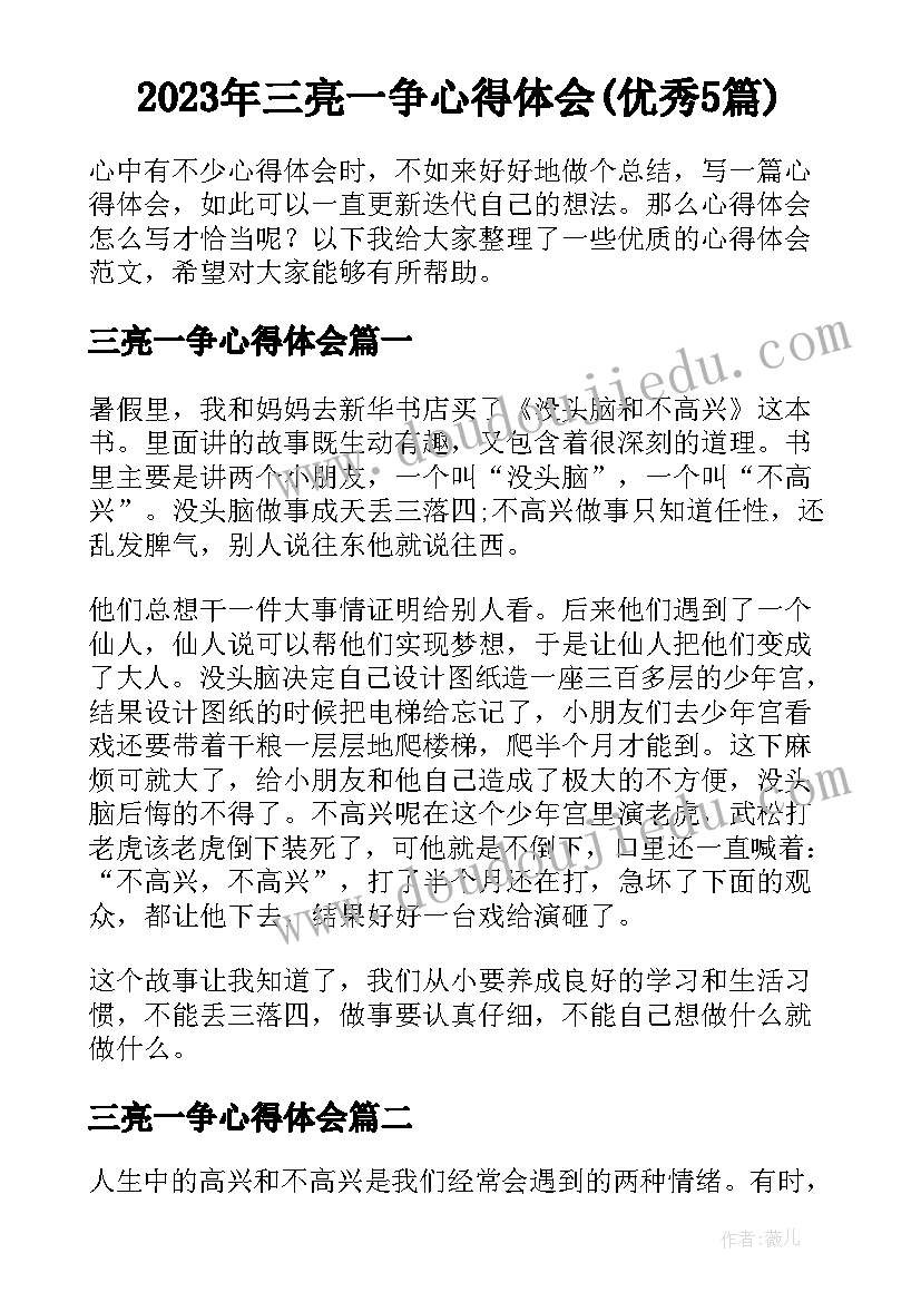 2023年三亮一争心得体会(优秀5篇)