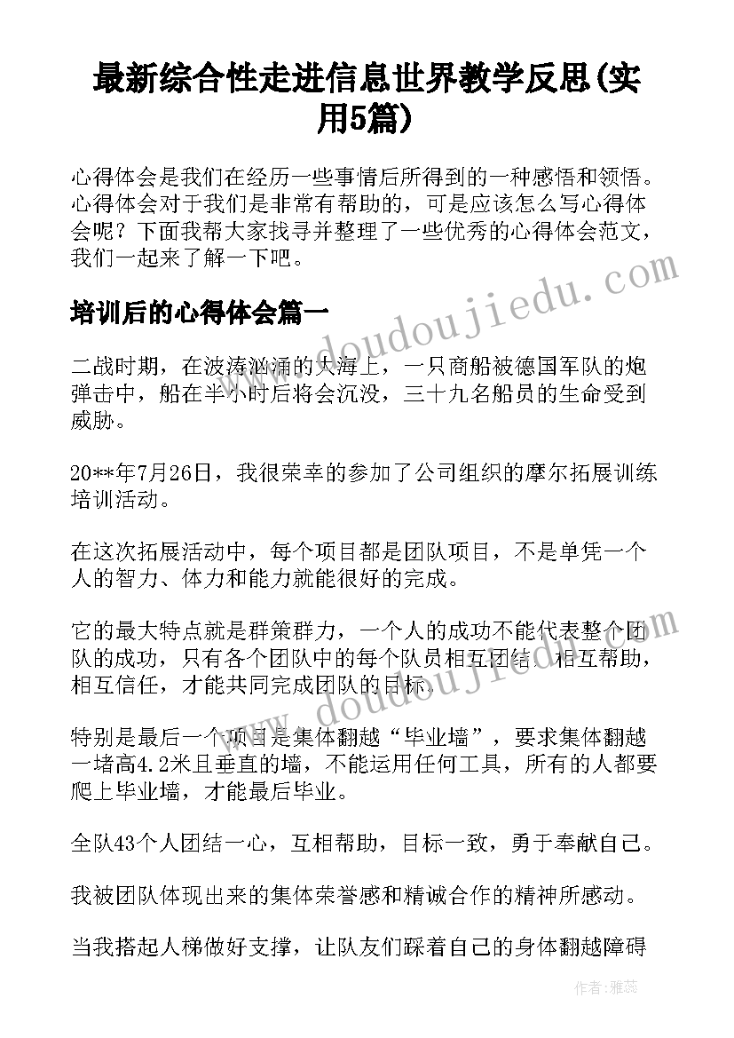 最新综合性走进信息世界教学反思(实用5篇)