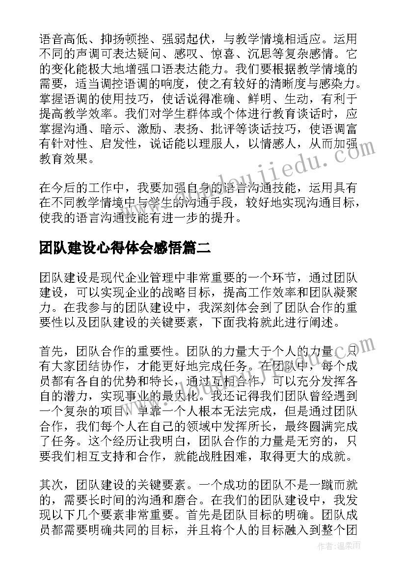 2023年团队建设心得体会感悟(大全10篇)