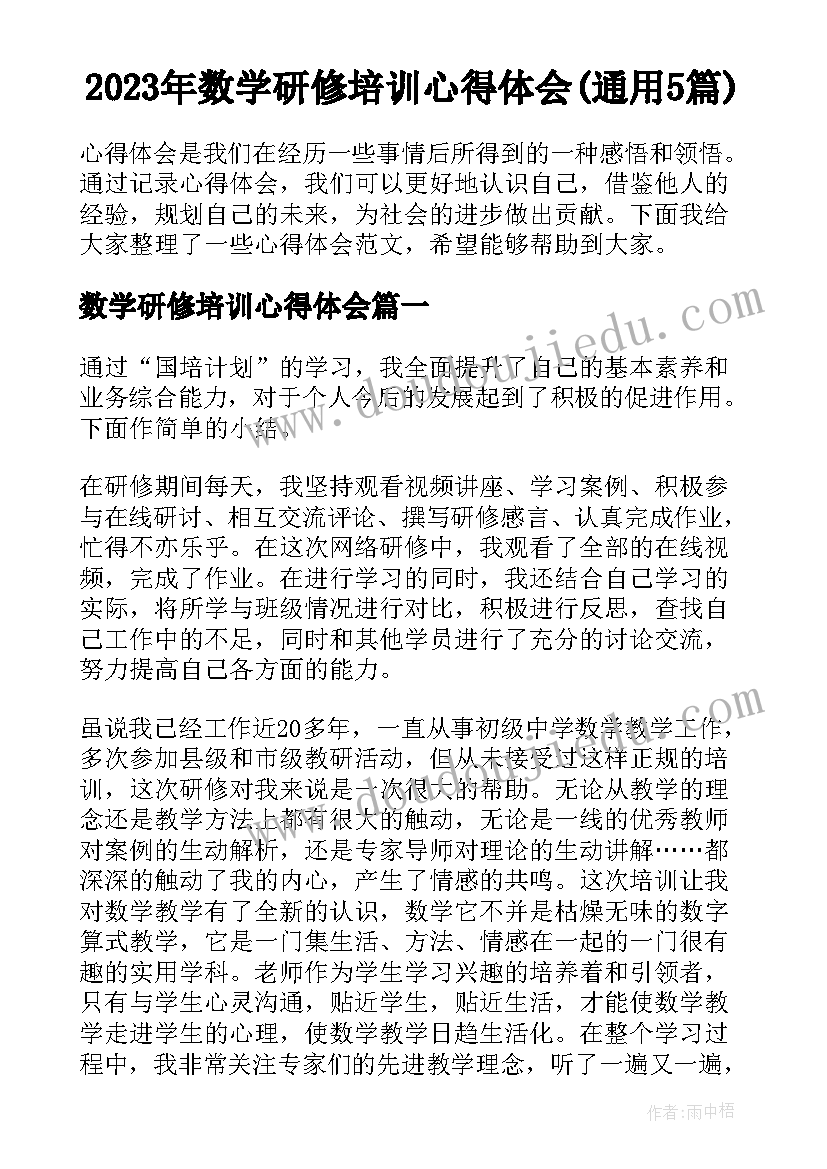 2023年数学研修培训心得体会(通用5篇)