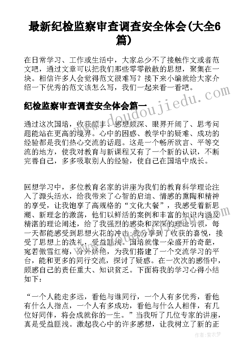 最新纪检监察审查调查安全体会(大全6篇)