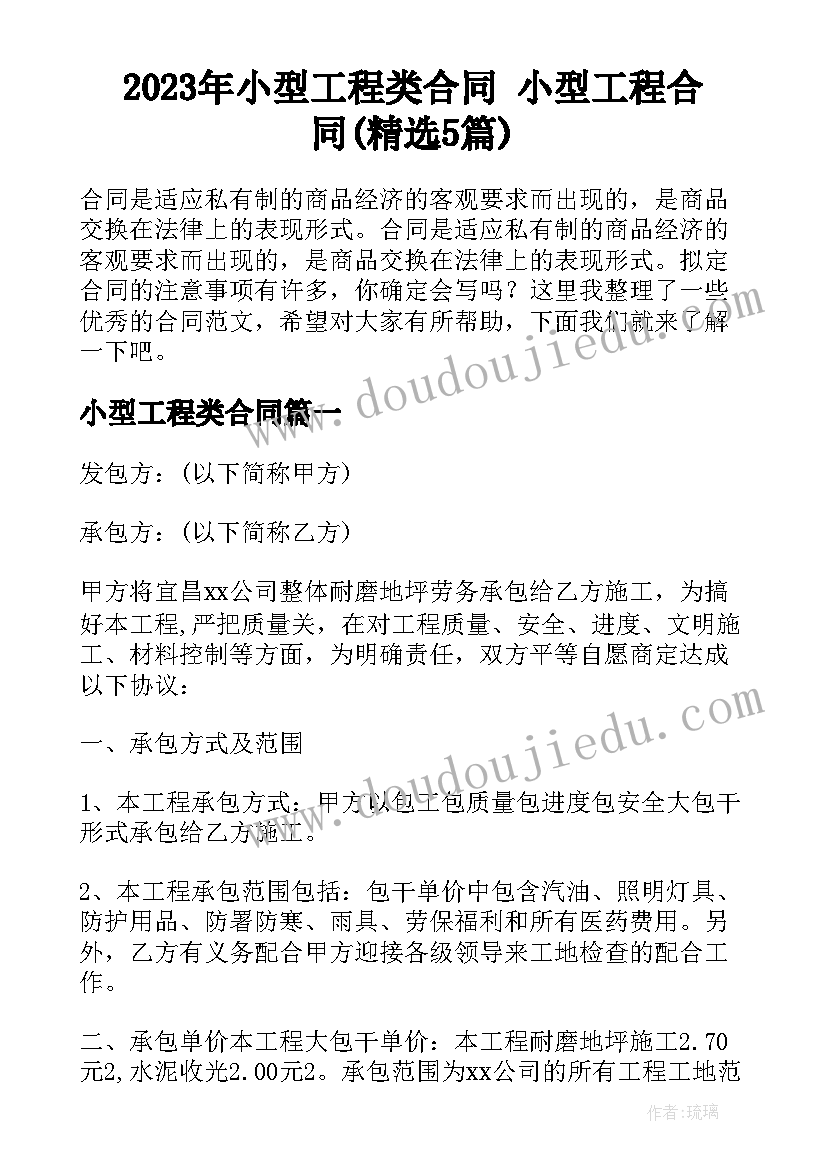 2023年小型工程类合同 小型工程合同(精选5篇)