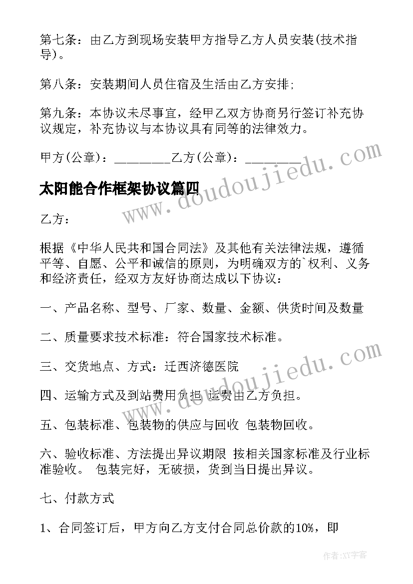 2023年太阳能合作框架协议(实用6篇)