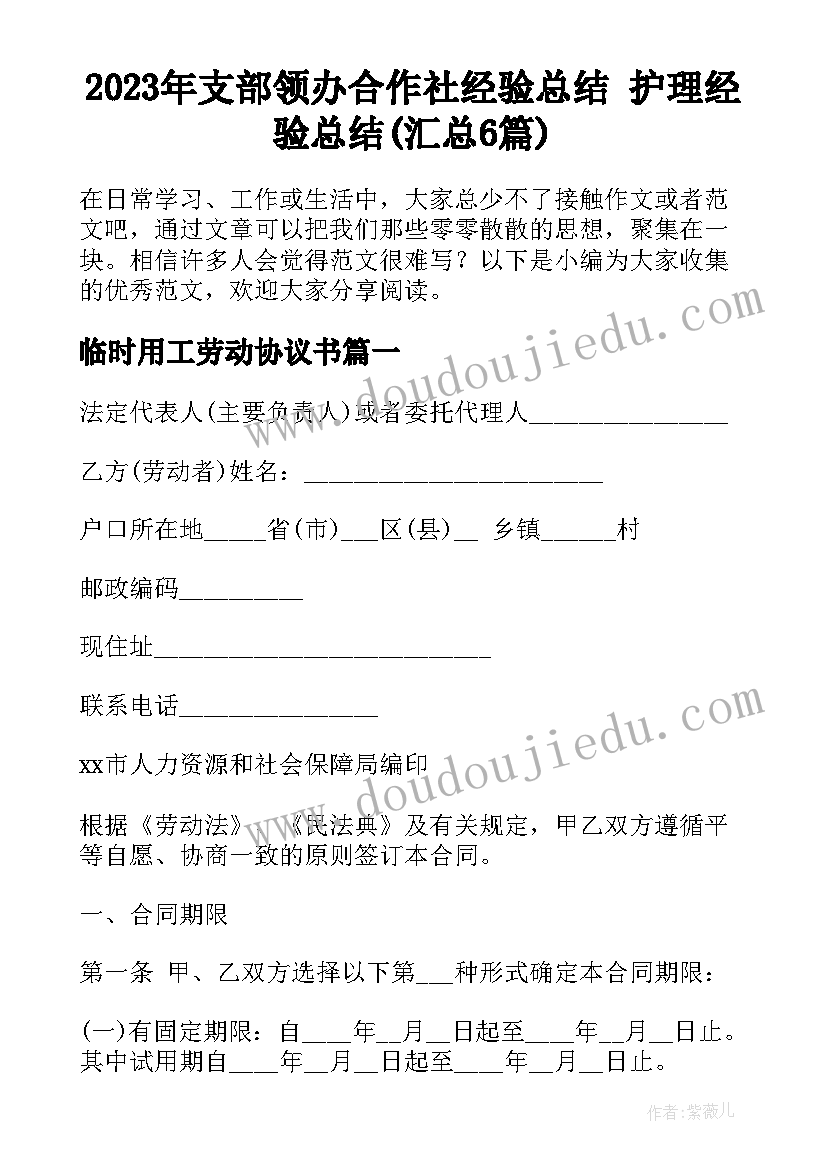 2023年支部领办合作社经验总结 护理经验总结(汇总6篇)