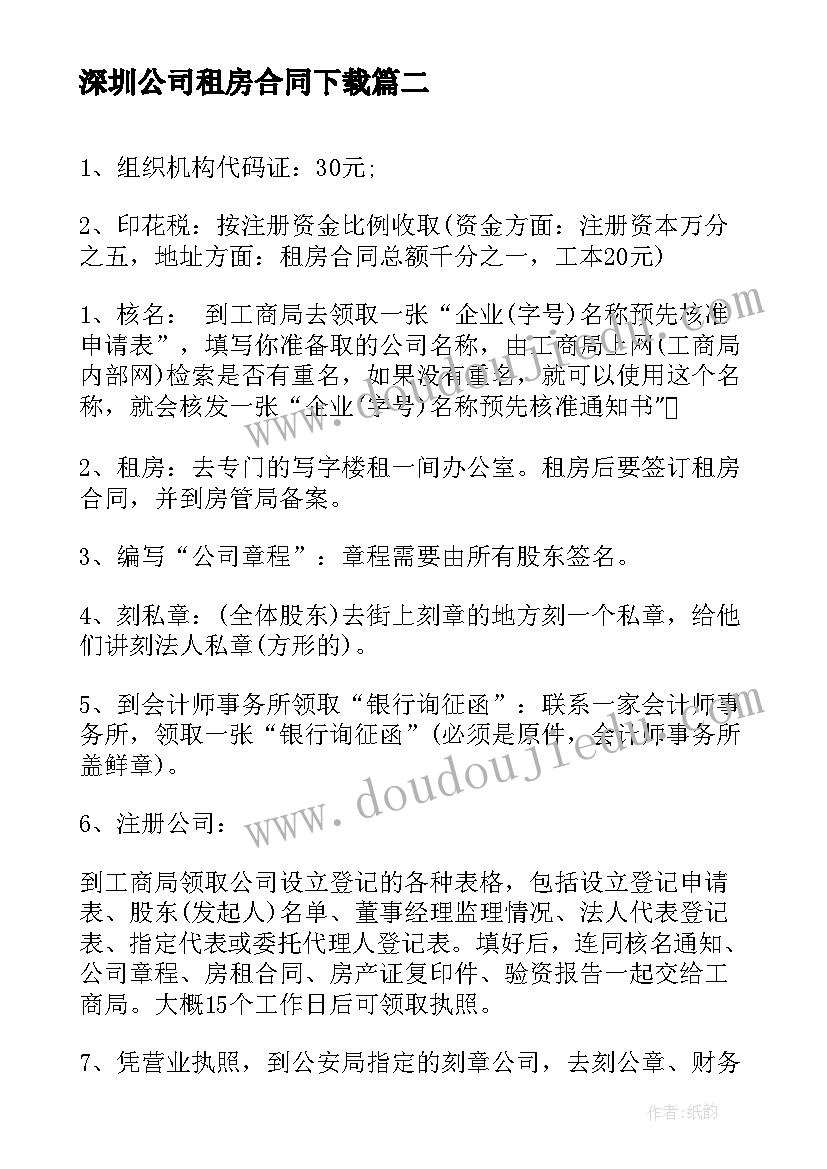 最新深圳公司租房合同下载(优质5篇)