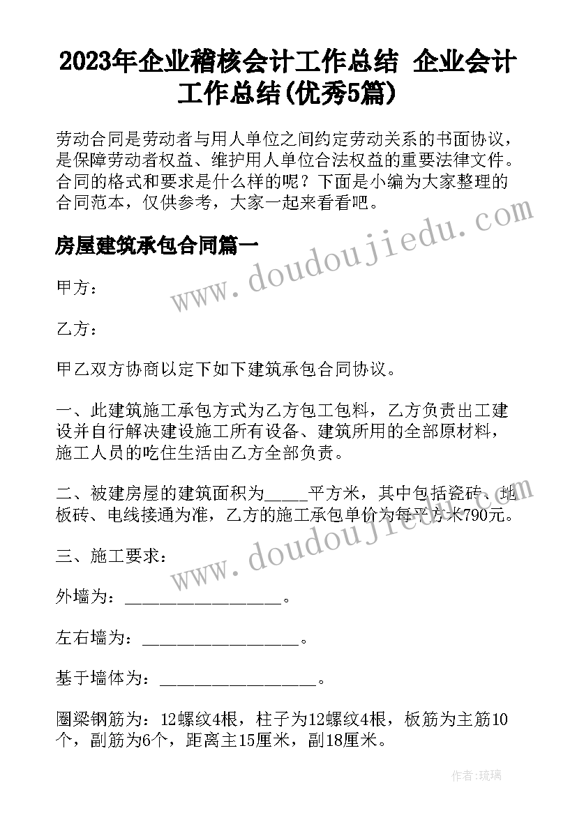 2023年企业稽核会计工作总结 企业会计工作总结(优秀5篇)