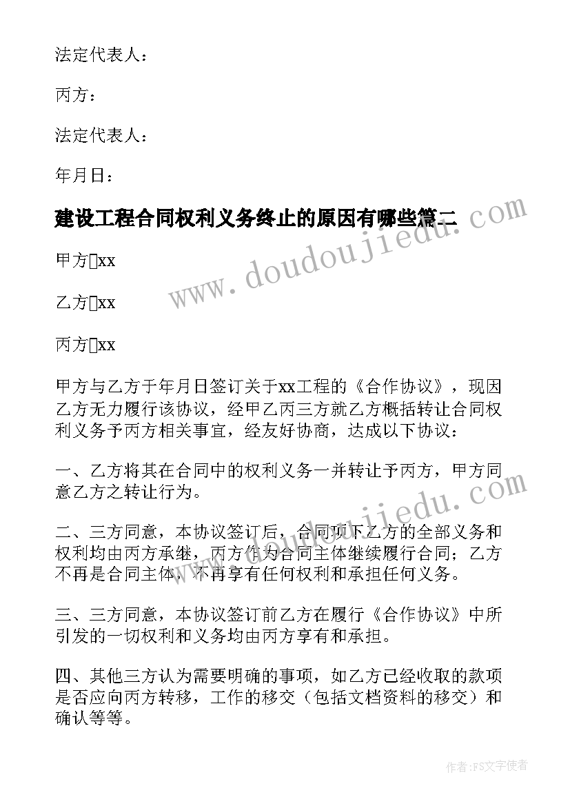 2023年建设工程合同权利义务终止的原因有哪些 权利义务转让合同(大全6篇)