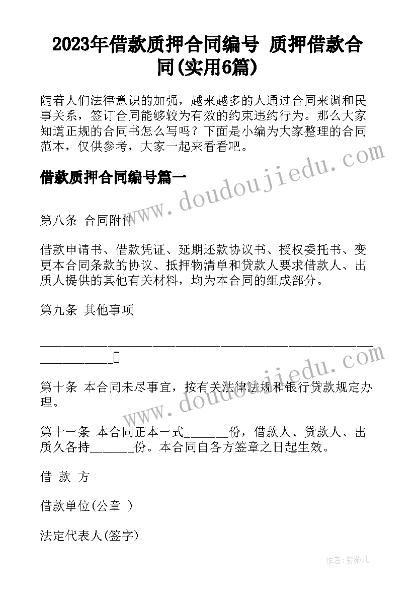 2023年借款质押合同编号 质押借款合同(实用6篇)