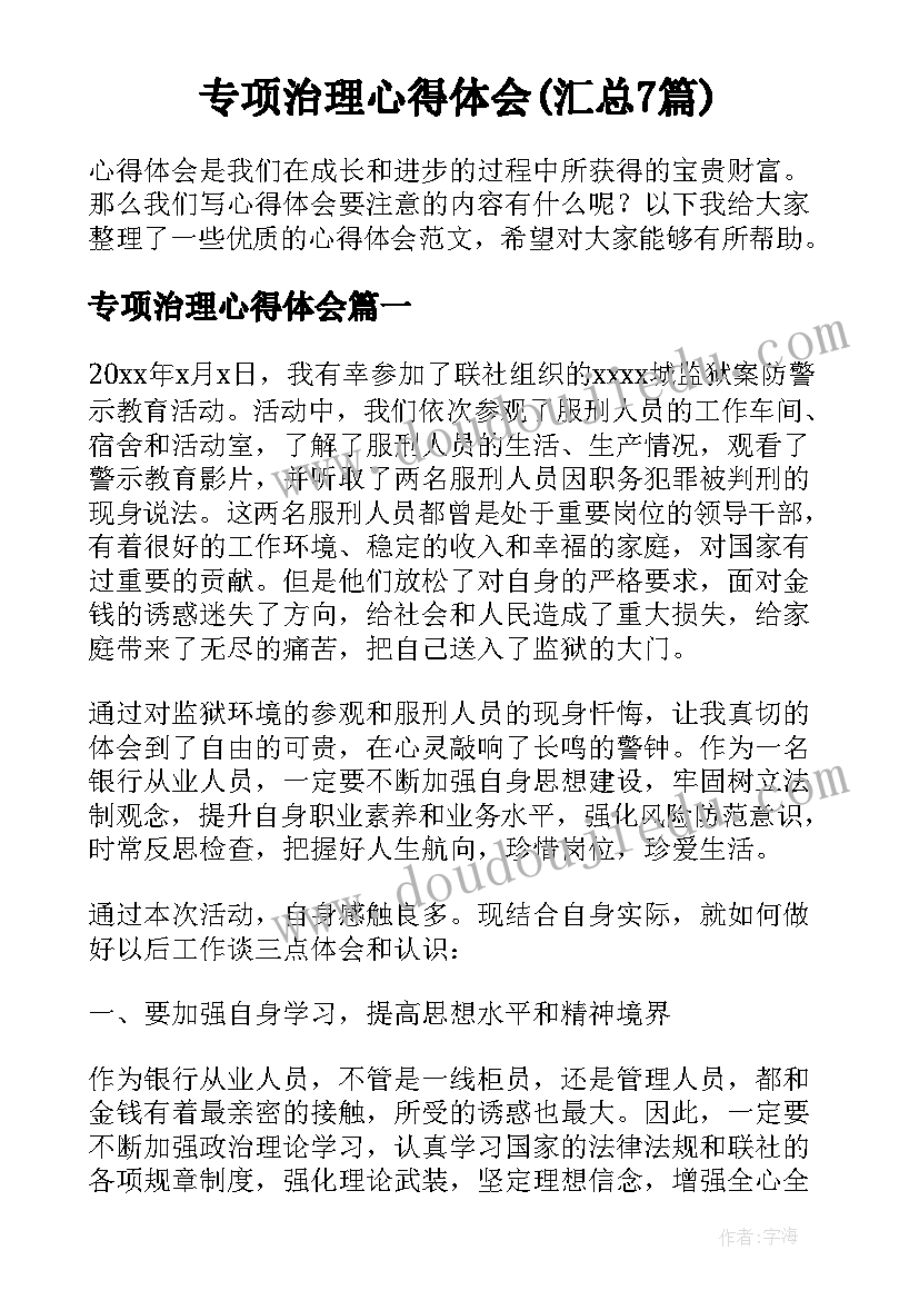 专项治理心得体会(汇总7篇)