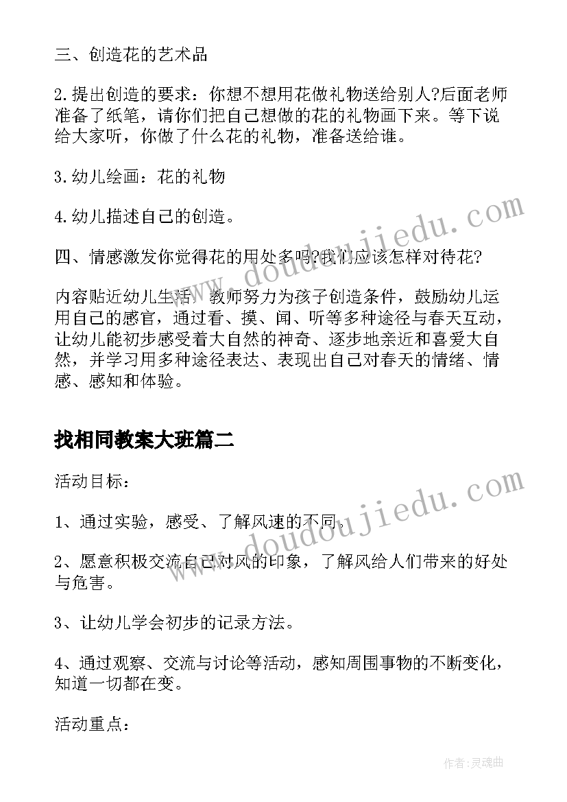 2023年找相同教案大班(汇总7篇)