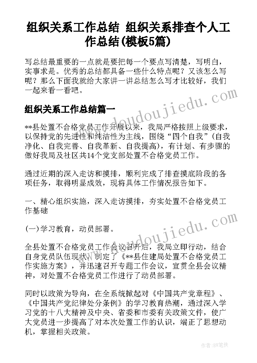 组织关系工作总结 组织关系排查个人工作总结(模板5篇)