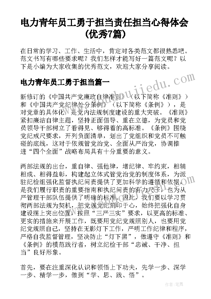 电力青年员工勇于担当 责任担当心得体会(优秀7篇)