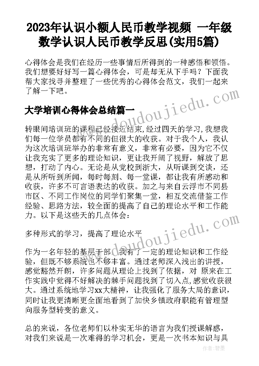 2023年认识小额人民币教学视频 一年级数学认识人民币教学反思(实用5篇)