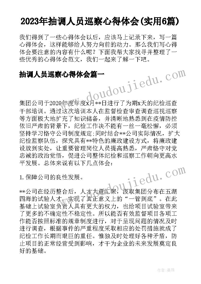 2023年抽调人员巡察心得体会(实用6篇)