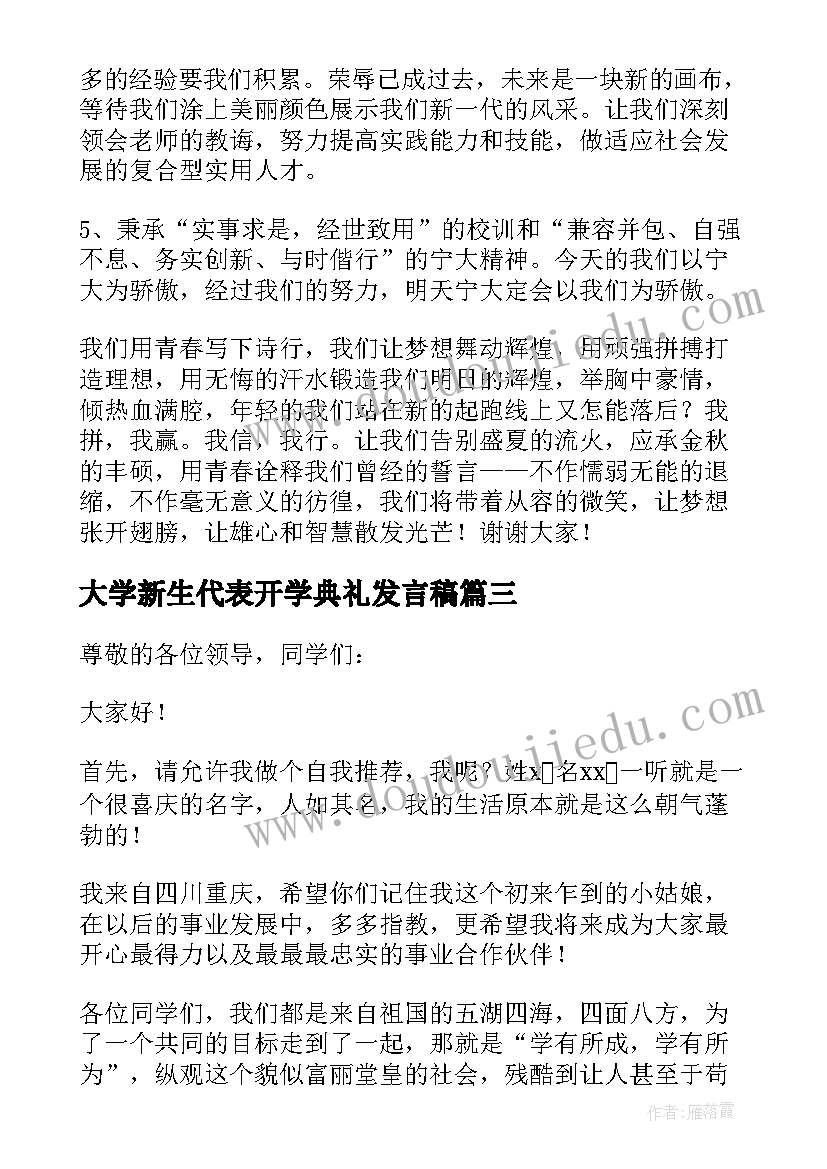 2023年大学新生代表开学典礼发言稿(模板10篇)