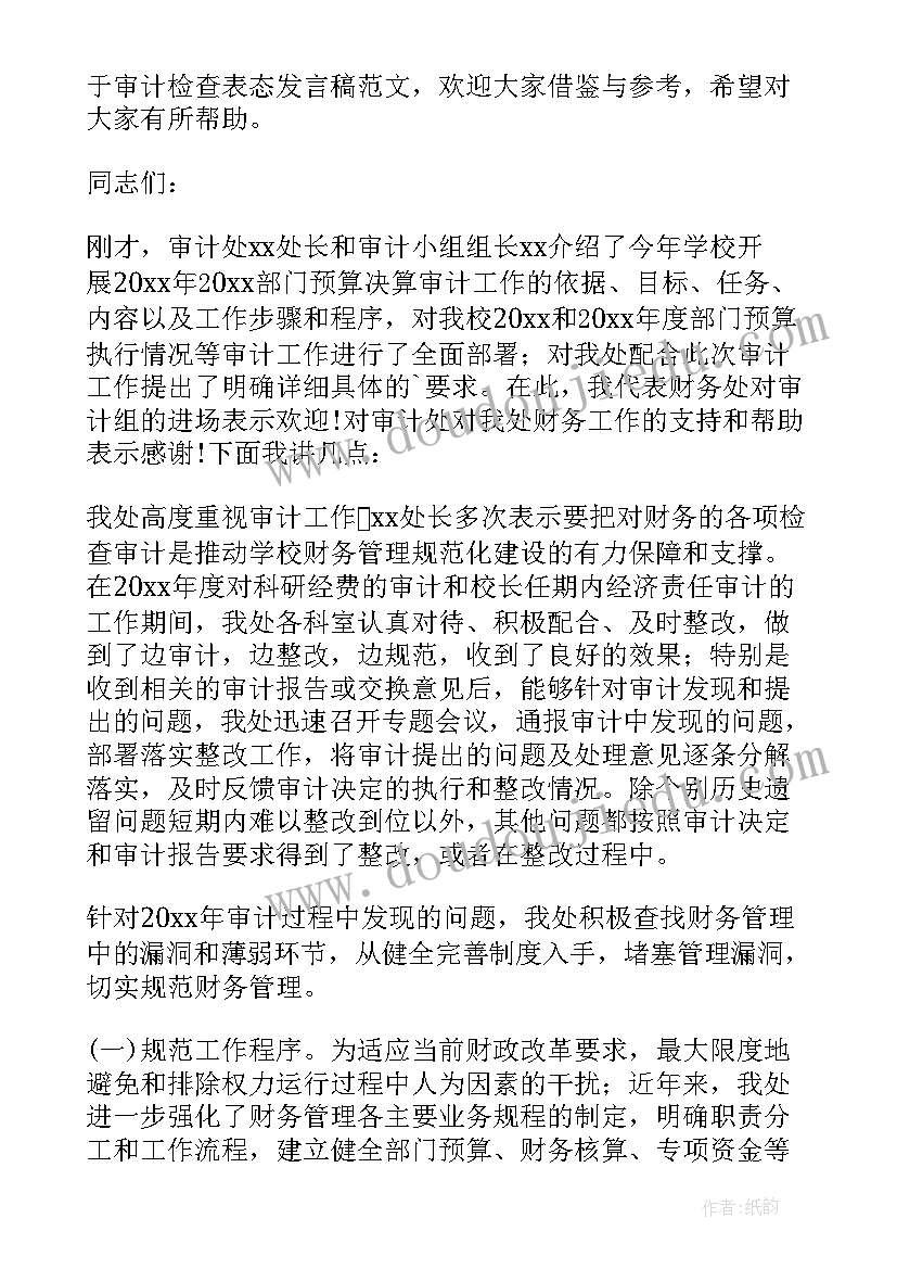 最新审计表态发言稿五个必讲(模板5篇)