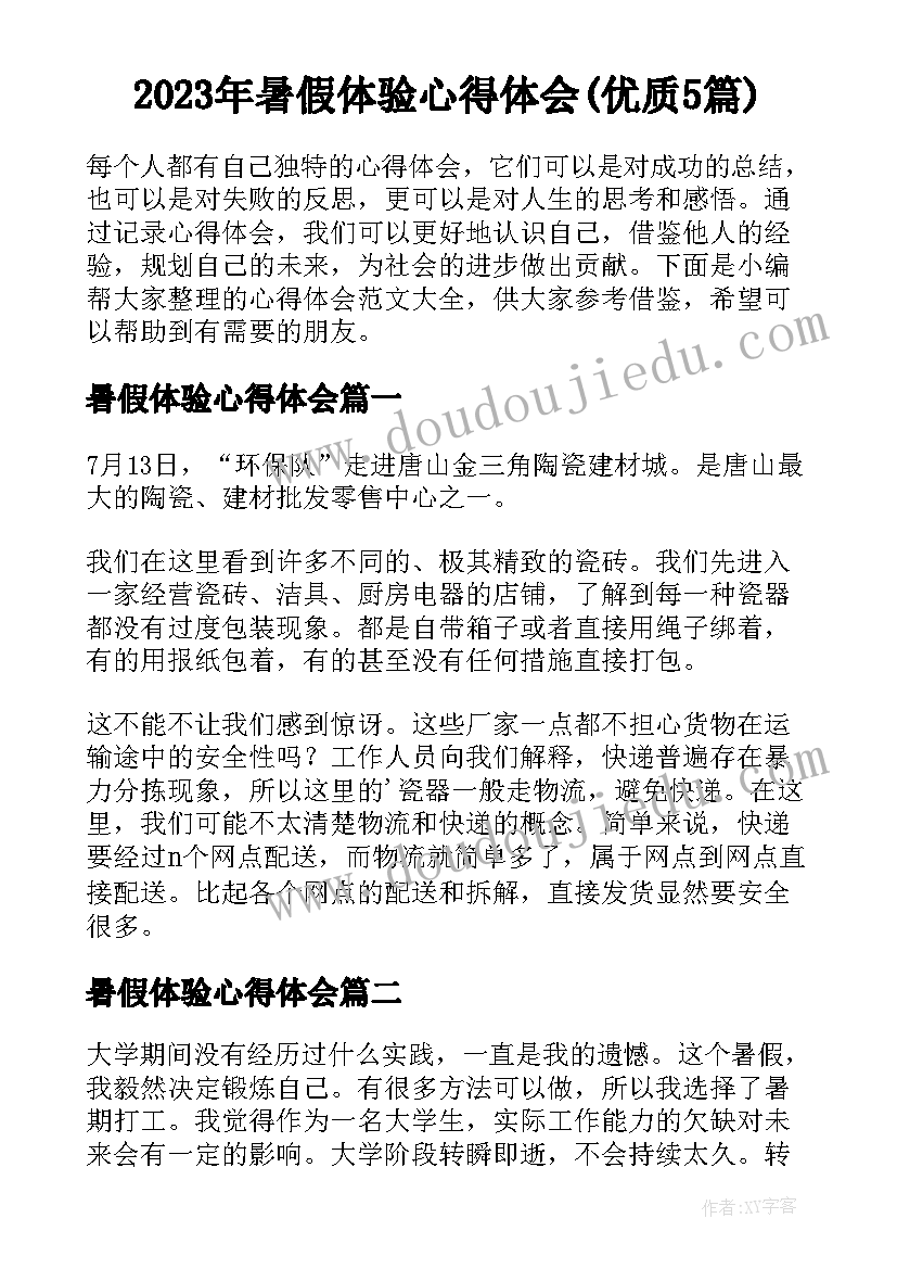 2023年暑假体验心得体会(优质5篇)