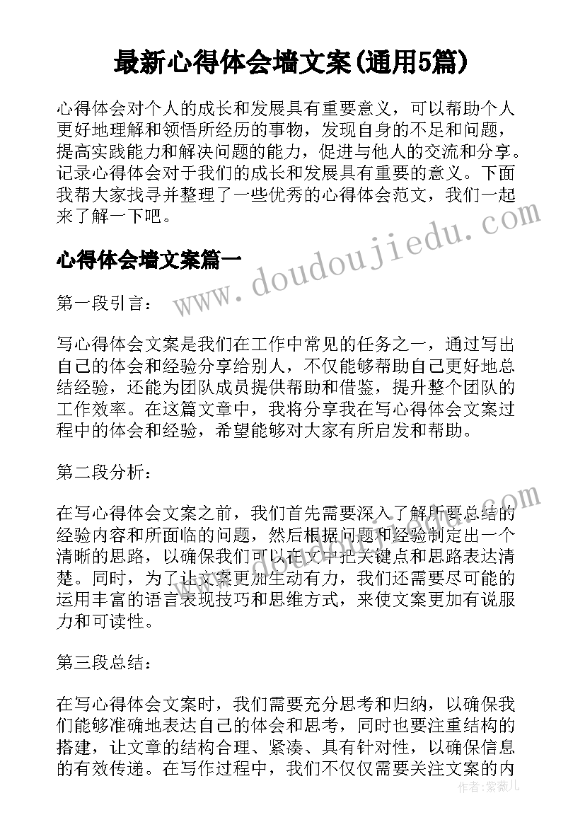 最新心得体会墙文案(通用5篇)