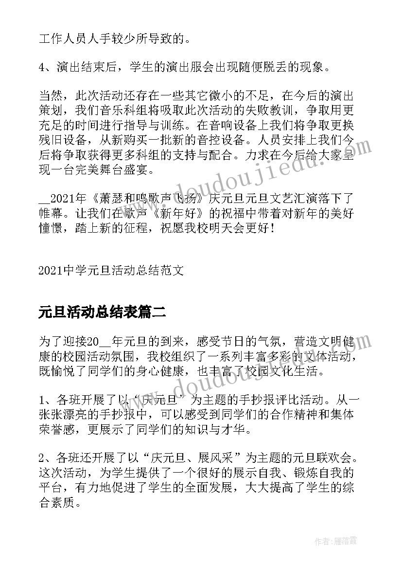 元旦活动总结表(模板5篇)