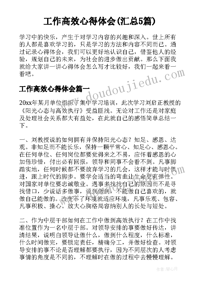 工作高效心得体会(汇总5篇)