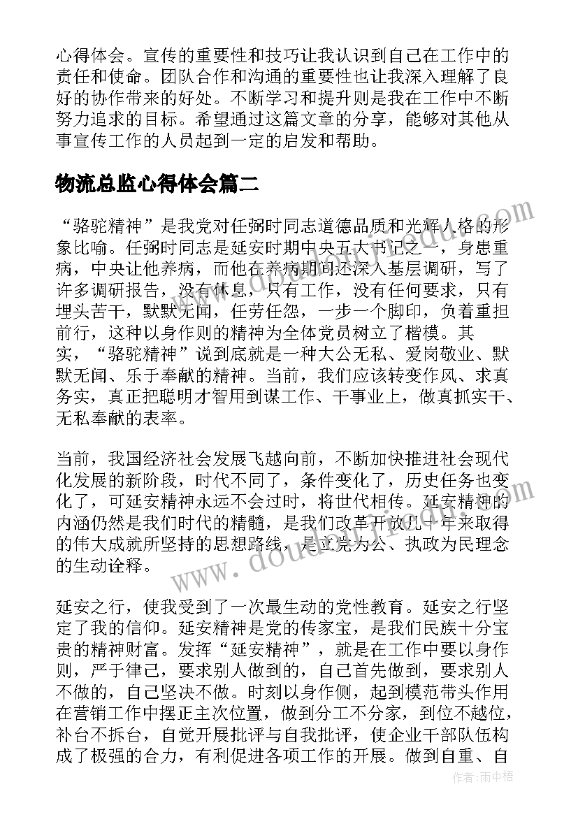 物流总监心得体会 宣传总监心得体会(大全5篇)