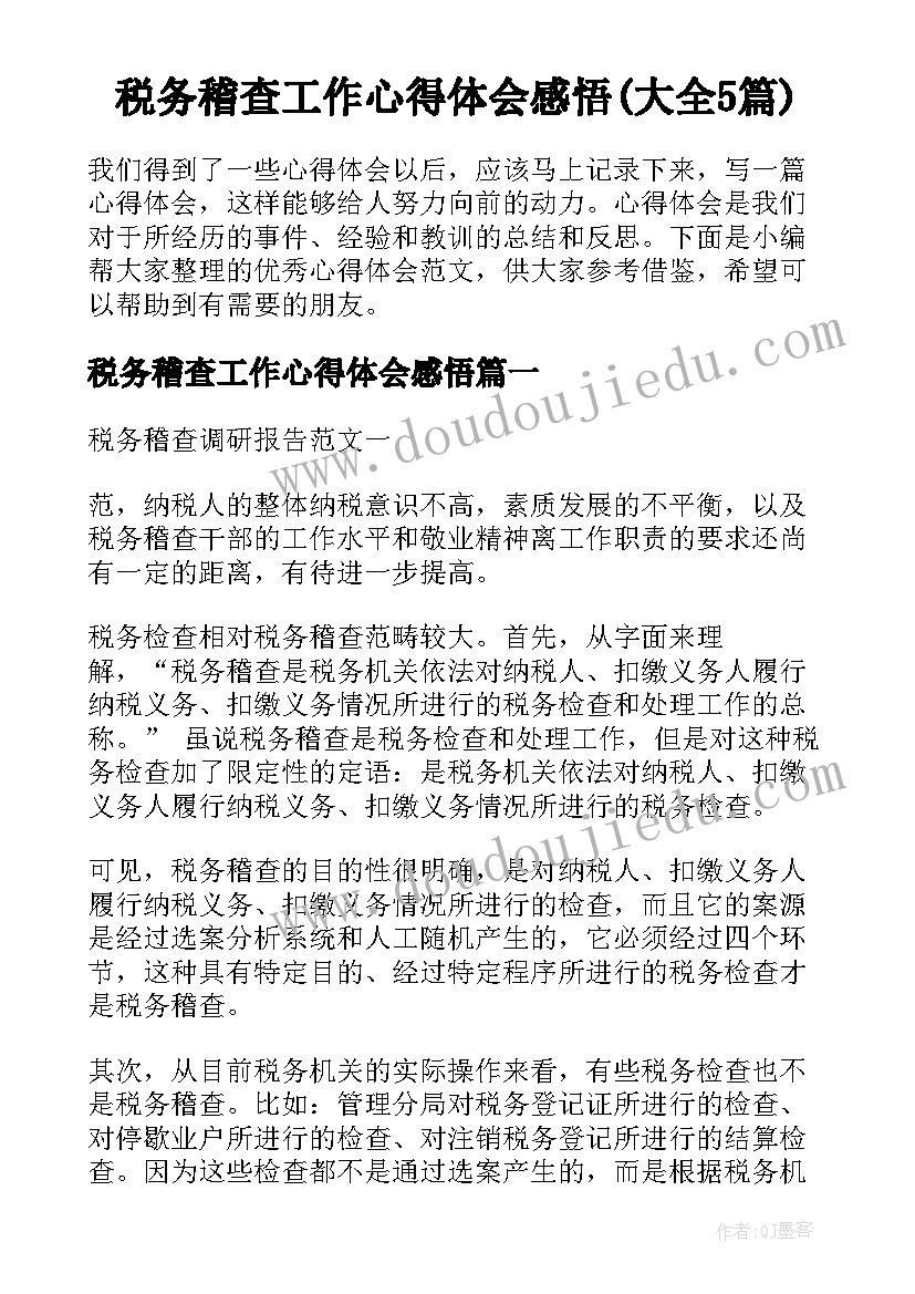 税务稽查工作心得体会感悟(大全5篇)