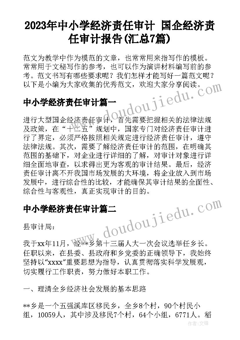 2023年中小学经济责任审计 国企经济责任审计报告(汇总7篇)