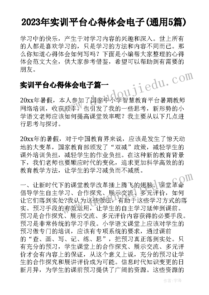 2023年实训平台心得体会电子(通用5篇)