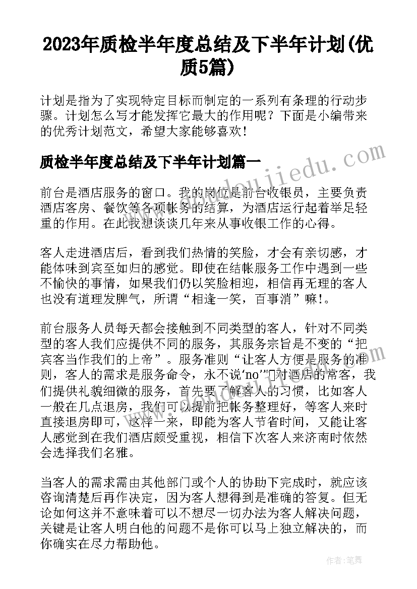 2023年质检半年度总结及下半年计划(优质5篇)