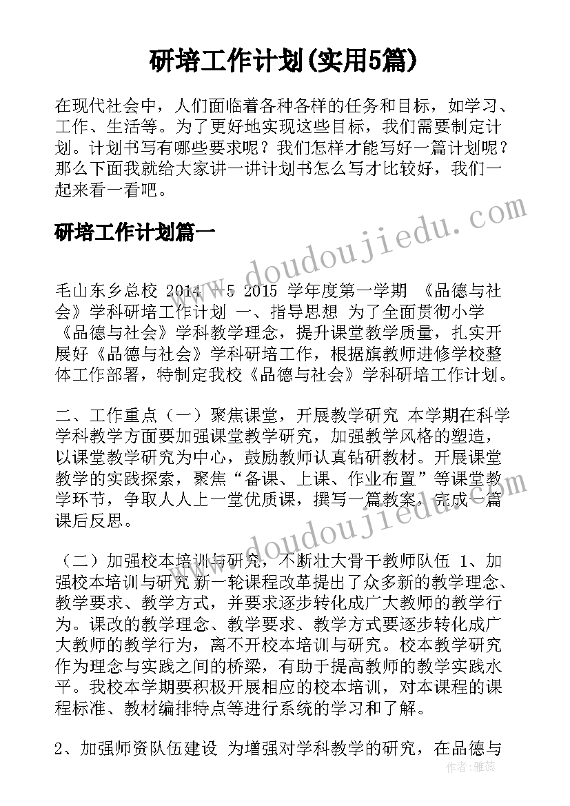 研培工作计划(实用5篇)