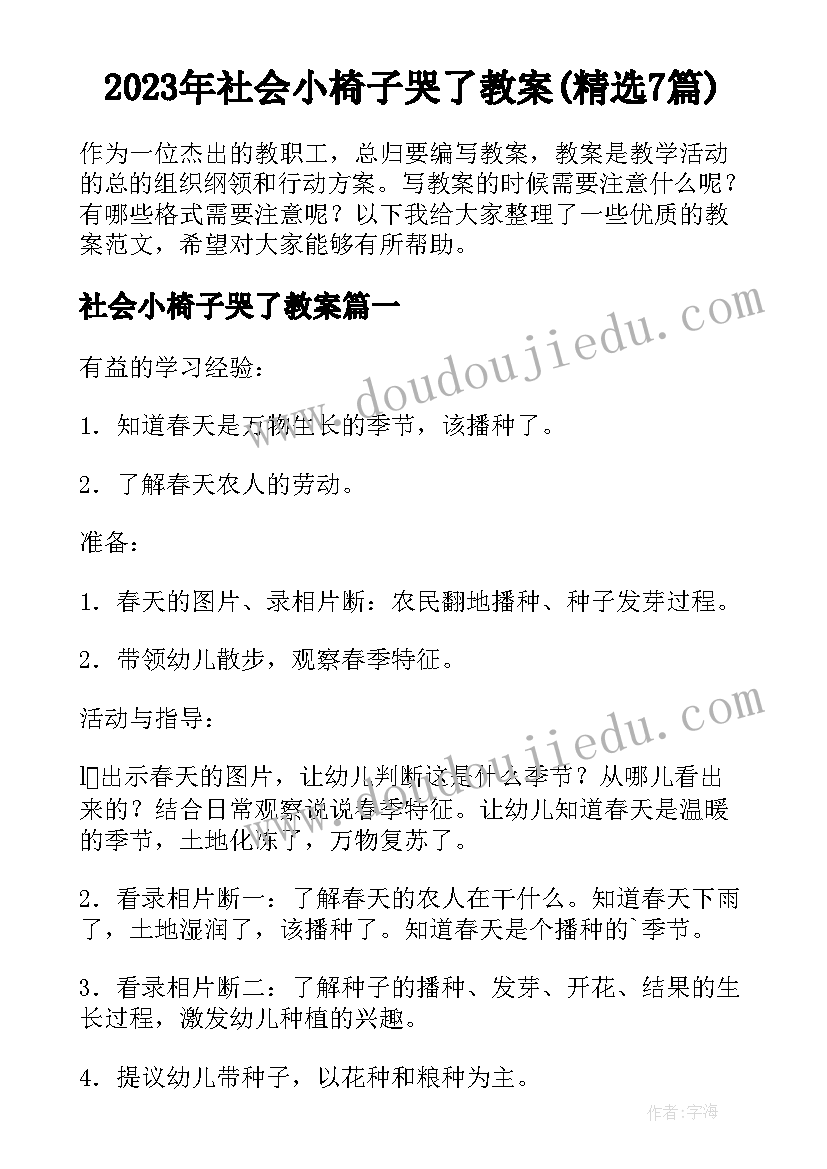 2023年社会小椅子哭了教案(精选7篇)