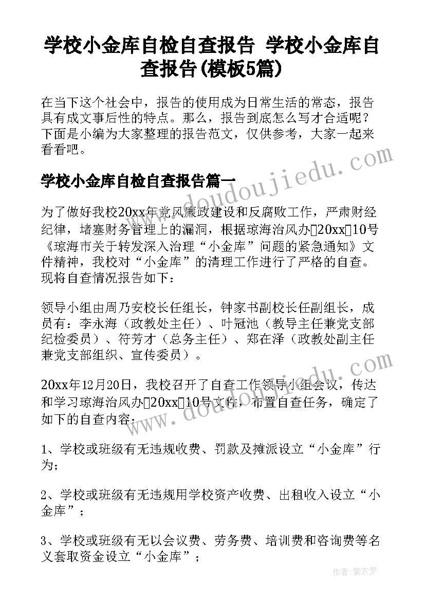 学校小金库自检自查报告 学校小金库自查报告(模板5篇)