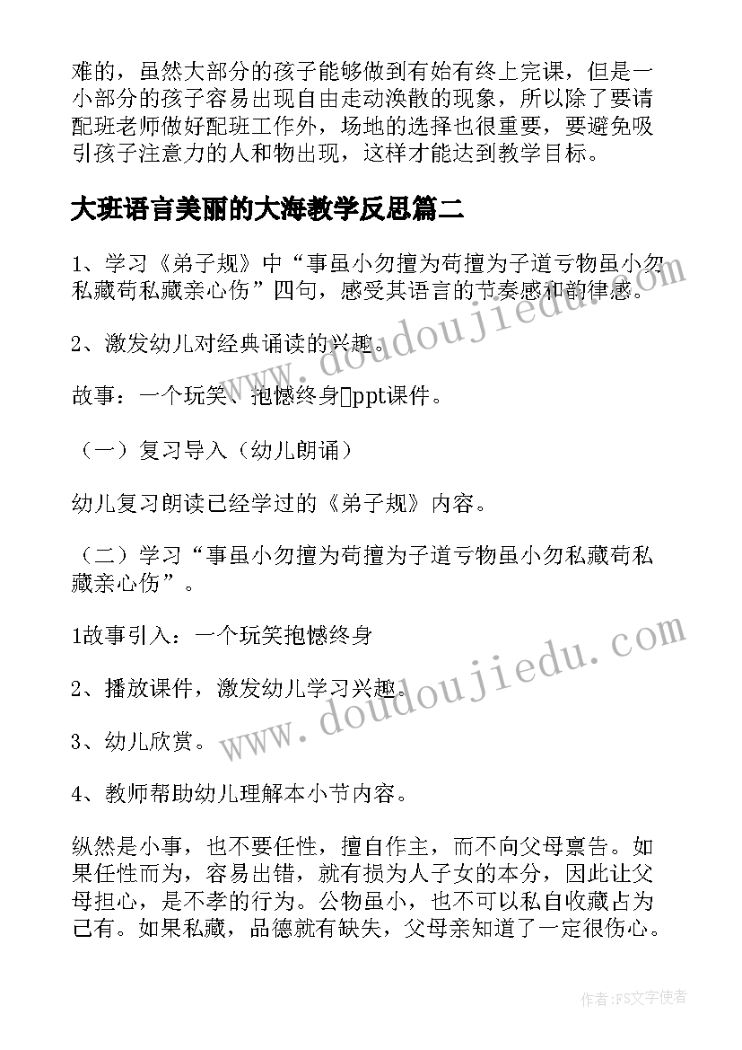 最新大班语言美丽的大海教学反思 大班美术教案及教学反思美丽的小花鸭(精选5篇)