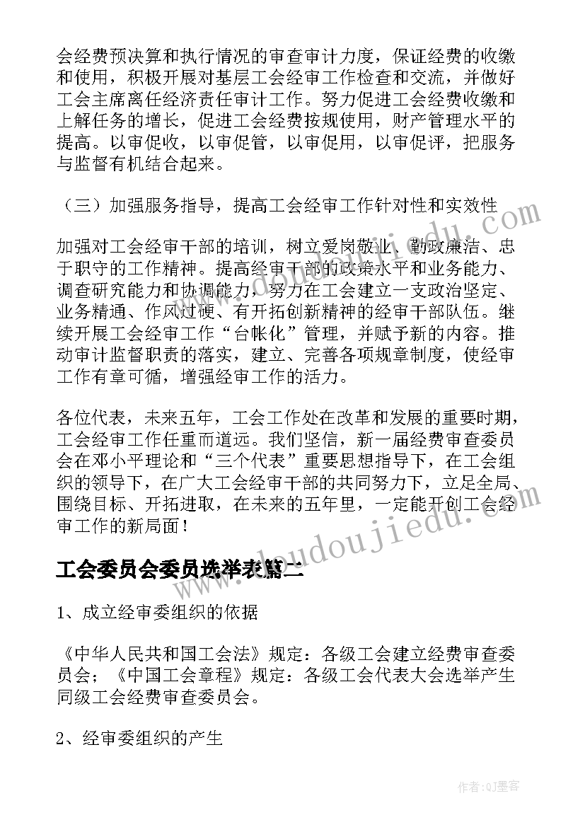 最新工会委员会委员选举表 工会经费审查委员会工作报告(精选5篇)