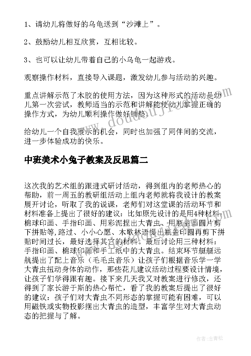 中班美术小兔子教案及反思 中班美术活动乌龟教案及反思(模板9篇)