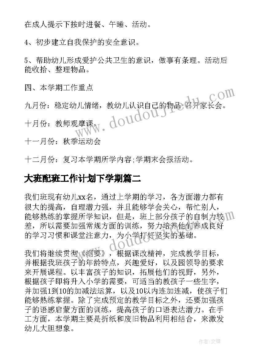 2023年大班配班工作计划下学期(模板6篇)