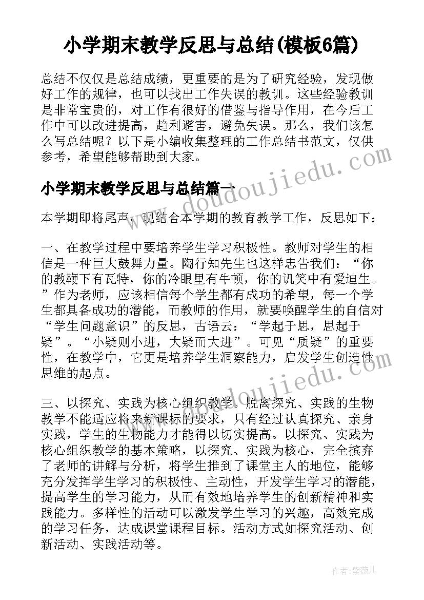 小学期末教学反思与总结(模板6篇)