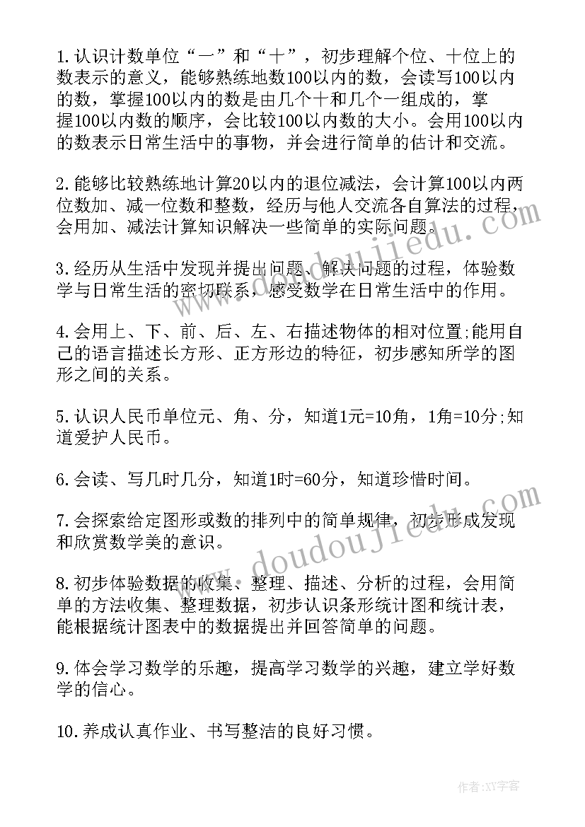 最新小学一年级苏教版数学教学计划(优质5篇)