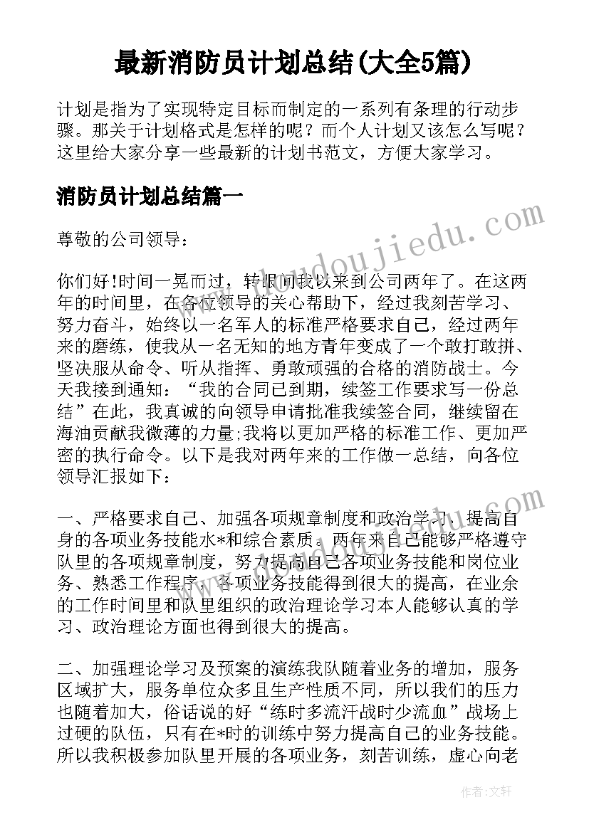 最新消防员计划总结(大全5篇)