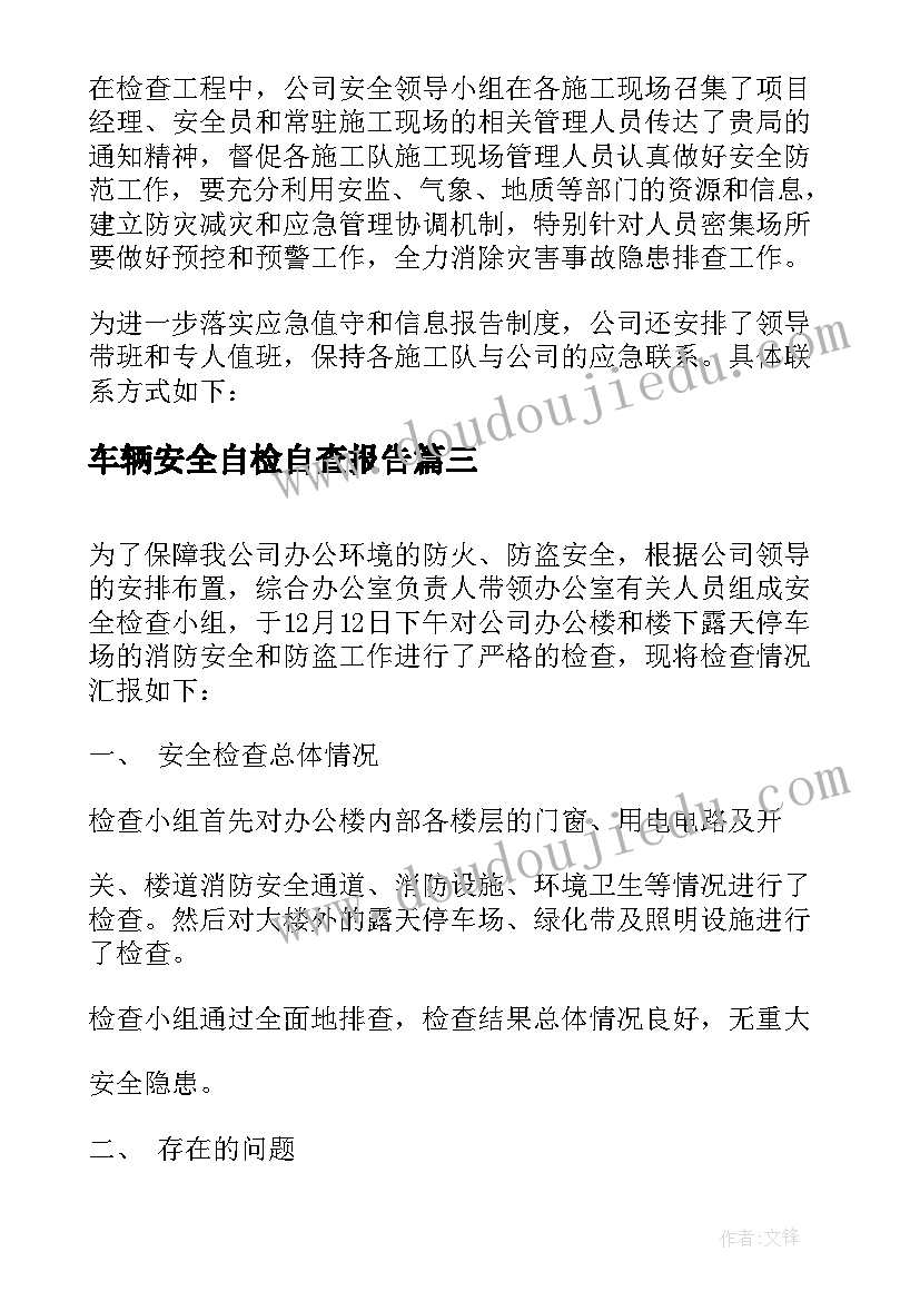 车辆安全自检自查报告(汇总10篇)