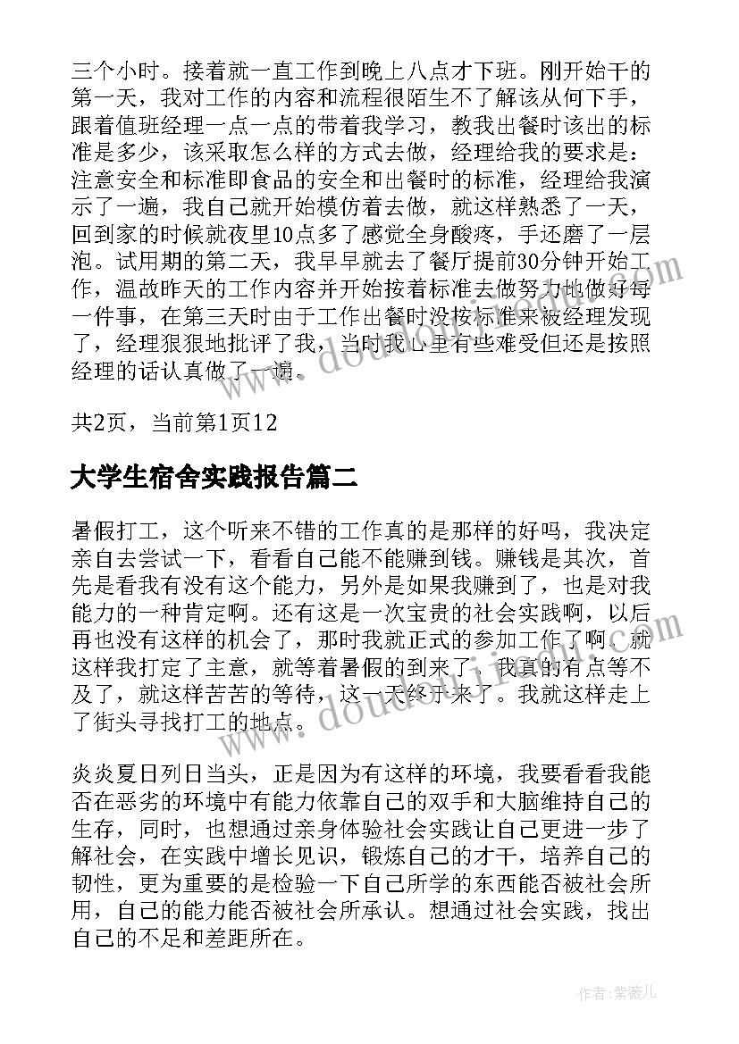 2023年大学生宿舍实践报告(优质8篇)