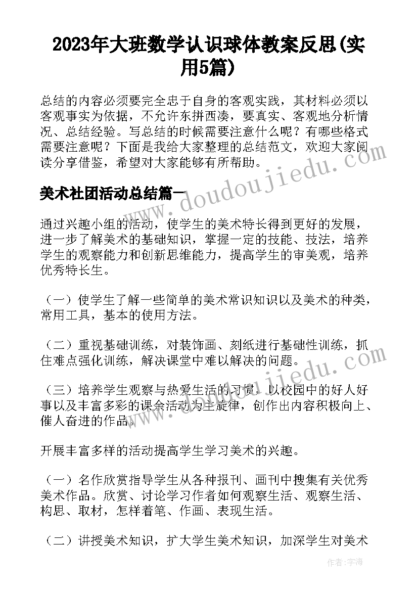 2023年大班数学认识球体教案反思(实用5篇)