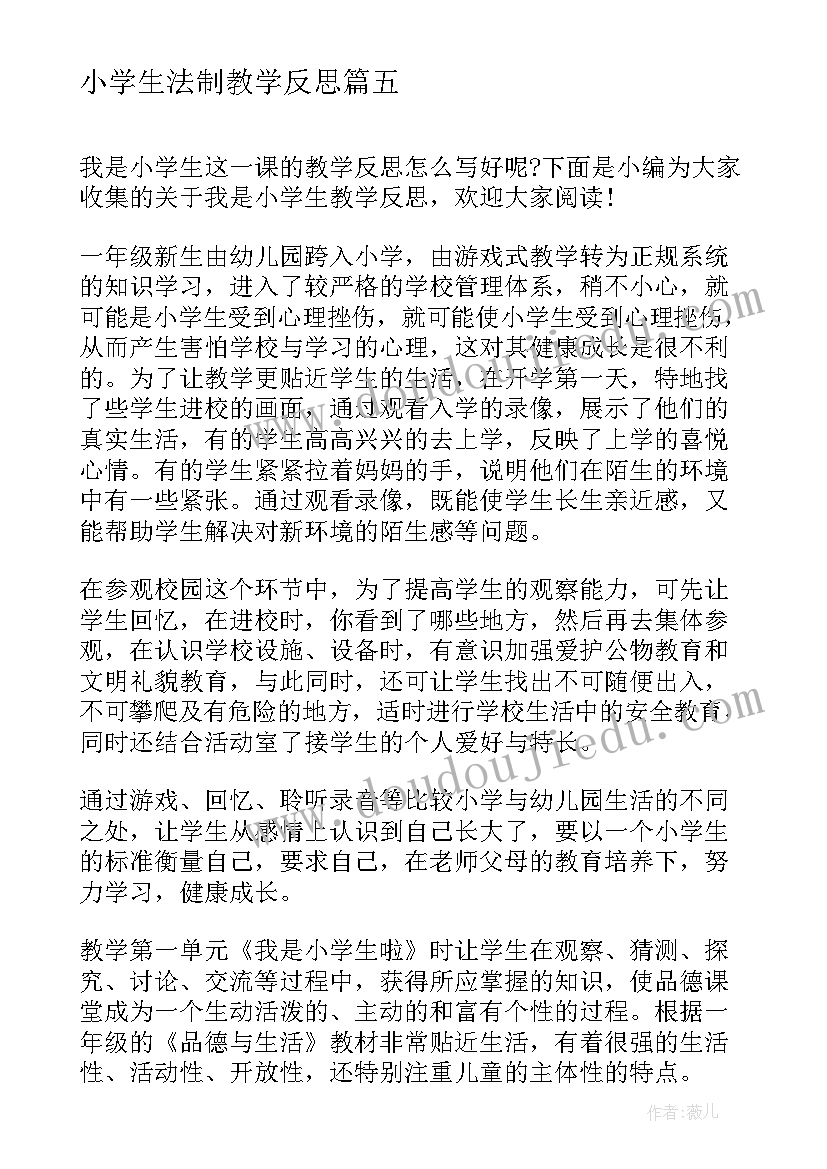 小学生法制教学反思(优秀5篇)