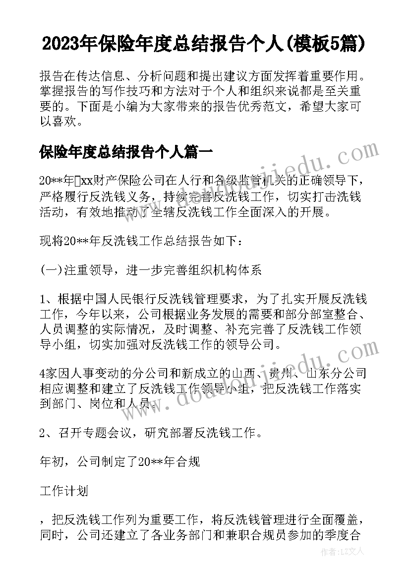 2023年保险年度总结报告个人(模板5篇)