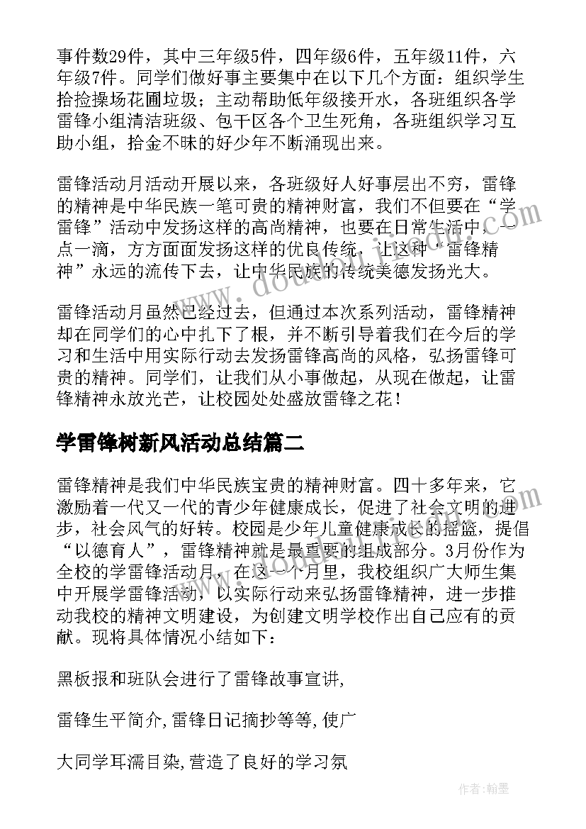 学雷锋树新风活动总结 小学雷锋活动总结(汇总8篇)