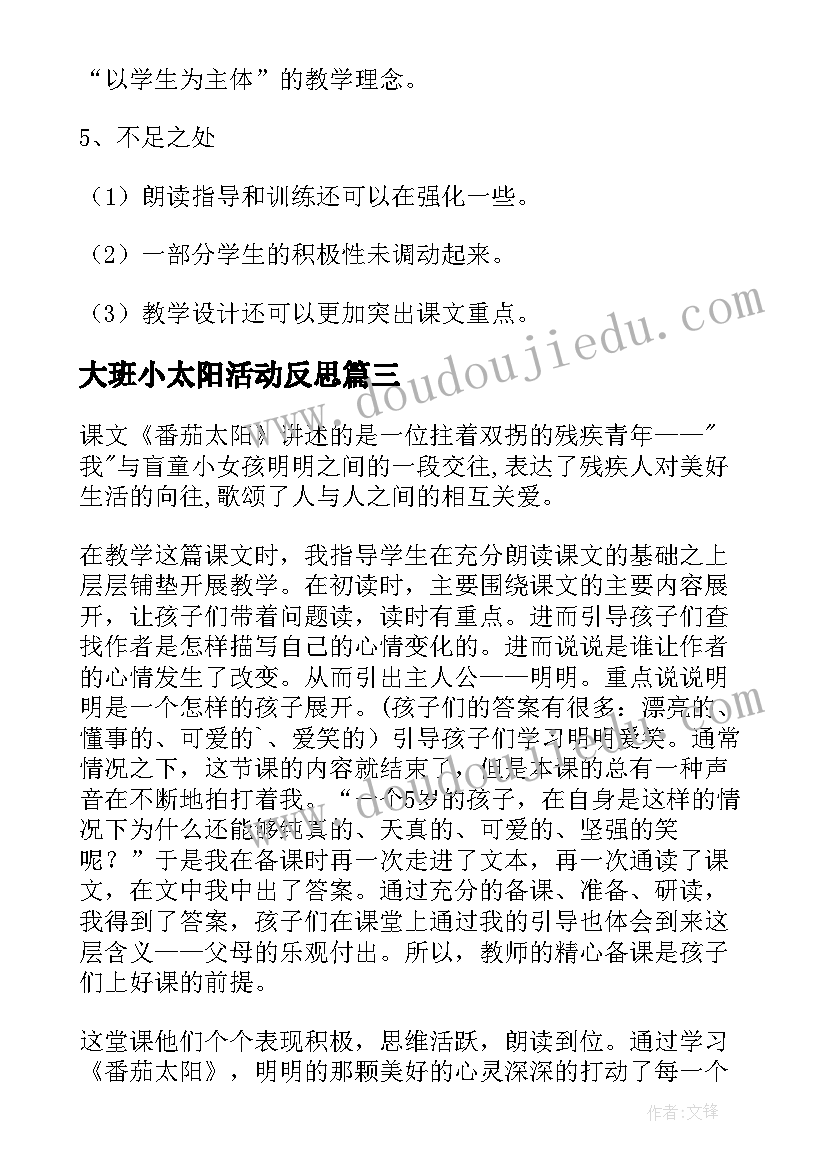 大班小太阳活动反思 太阳教学反思(实用7篇)