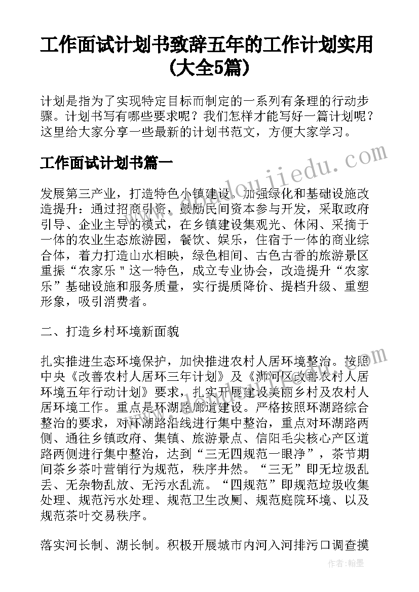 工作面试计划书 致辞五年的工作计划实用(大全5篇)